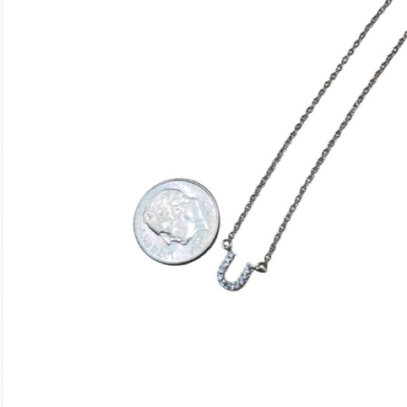 Nordstrom Silver Petite U Initial Necklace- Cubic Zirconia- Nickel Free - Picture 5 of 6